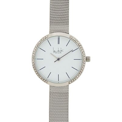 Ladies silver plated mesh strap analogue watch